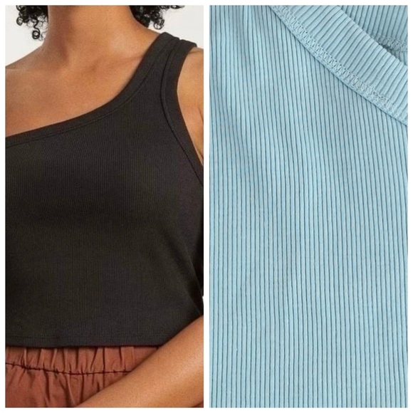 Everlane Tank Top Womens Medium Crop Blue The Ribbed One Shoulder Organic - Picture 1 of 10